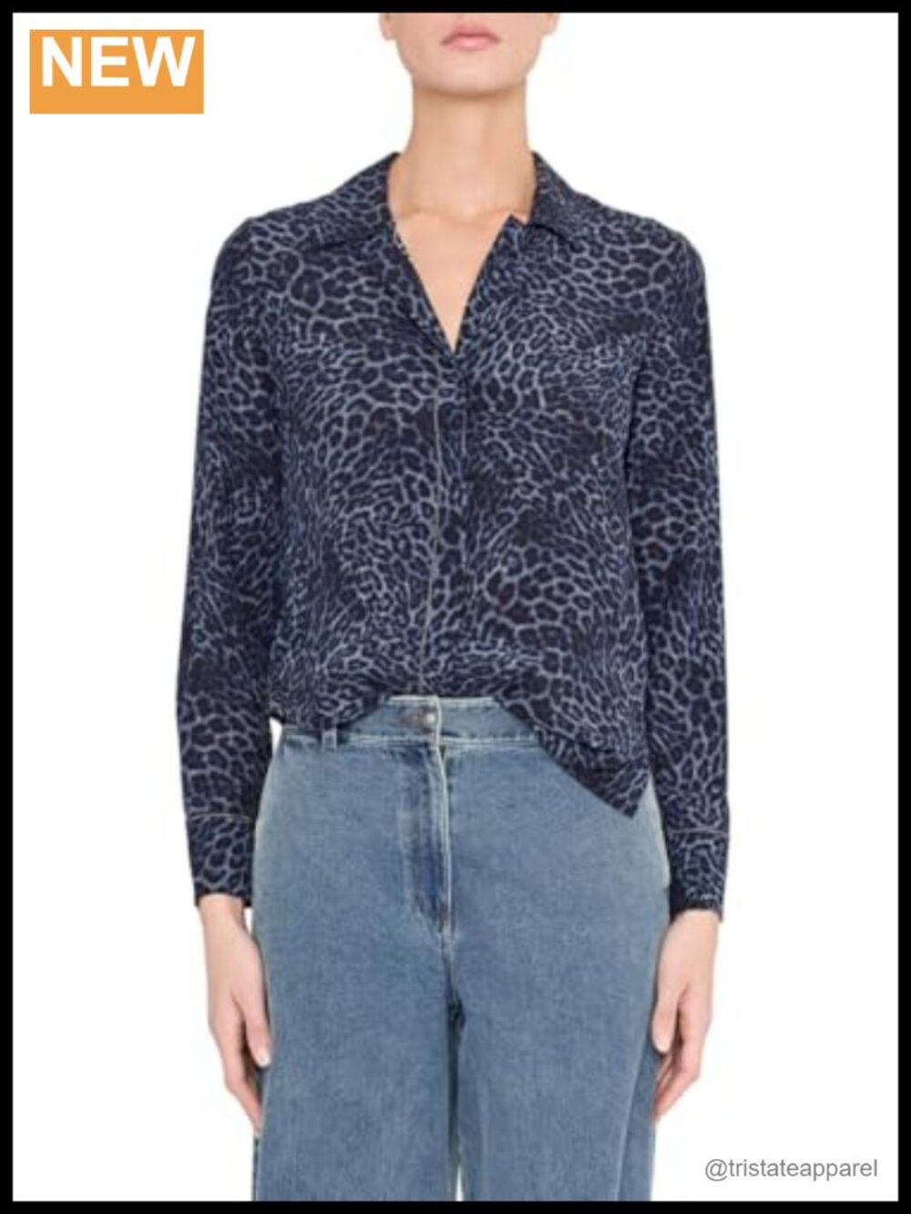 Women's Printed Long Sleeve Collared Blouse in Viscose